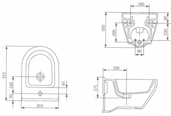 Bideu WC suspendat Cersanit Crea oval, alb, K114-009