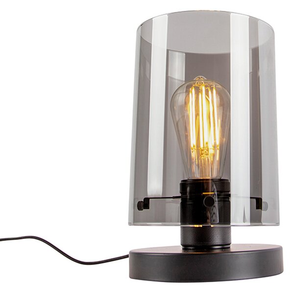 Lampa de masă de design neagră cu sticlă fumurie - Dome