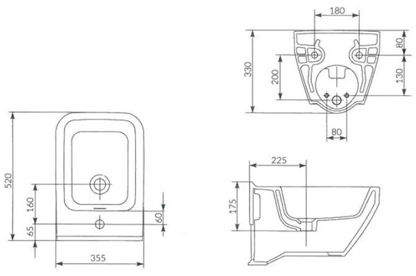 Patrat suspendat bideu WC Cersanit Crea, alb, K114-010