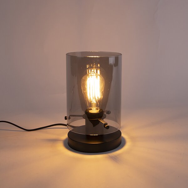 Lampa de masă de design neagră cu sticlă fumurie - Dome