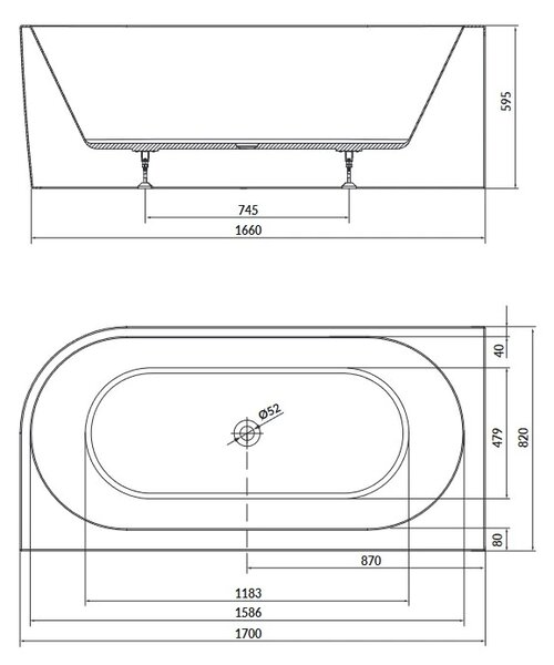 Cersanit Crea, cada de baie acrilica autoportanta pe perete 170x82 cm stanga, S301-329