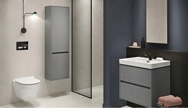 Cersanit Crea, dulap suspendat + chiuveta ceramica 50cm, alb lucios, S801-277