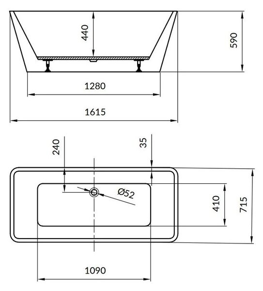 Cersanit Crea, cada autoportanta acrilica 162 x 72 cm, alba, S301-299