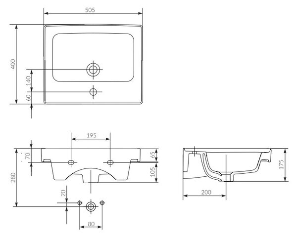 Cersanit Crea, dulap suspendat cu chiuveta 50cm, set B113, stejar, S801-287