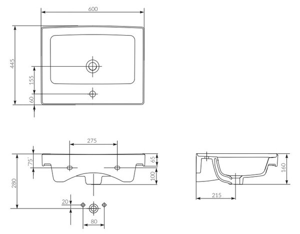 Cersanit Crea, dulap suspendat cu chiuveta 60cm, set B109, gri, S801-283