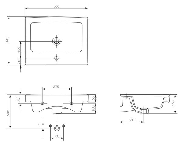 Cersanit Crea, dulap suspendat cu chiuveta 60cm, set B114, stejar, S801-288