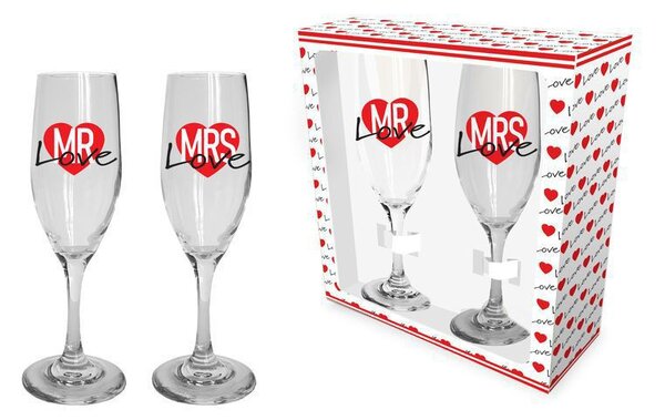Set 2 pahare sampanie 220ml, Mrs&Mr Love, Bg-Tech