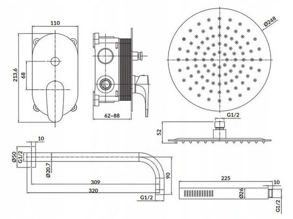 Cersanit Inverto - set de duș ascuns, negru-auriu, S952-006