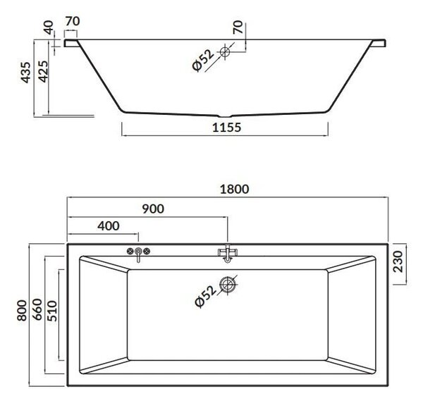 Cersanit Intro, cada acril 180x80cm + picioare, alb, S301-222