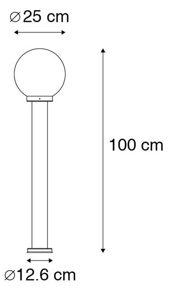Stâlp de iluminat exterior modern din oțel inoxidabil 100 cm cu sferă din plastic IP44 - Sfera