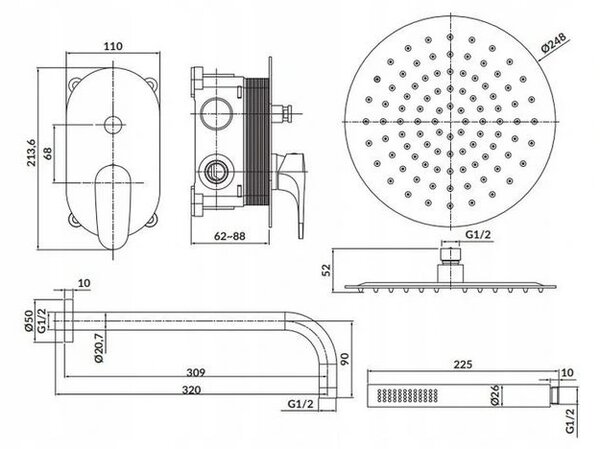 Cersanit Inverto - set de duș ascuns, auriu, S952-007
