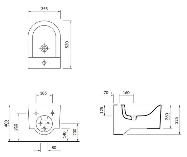 Bideu suspendat Cersanit Inverto 52 x 35,5 cm, alb, K671-002