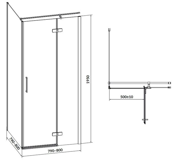 Cersanit Jota, cabina de dus coltar 80 (usa dreapta) x 80 (perete) x 195, sticla transparenta 6 mm, profil cromat, S160-006