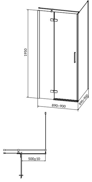 Cersanit Jota, cabina de dus coltar 90 (usa dreapta) x 90 (perete) x 195, sticla transparenta 6mm, profil cromat, S160-002