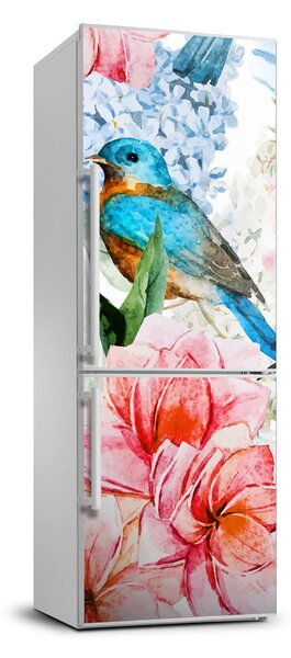 Autocolant pe frigider Flori și păsări