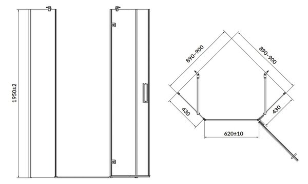 Cersanit Jota, cabina de dus 5 colturi 90x90x195 cm, usa dreapta, sticla transparenta 6mm, profil crom, S160-013