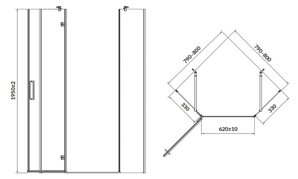 Cersanit Jota, cabina de dus 5 colturi 80x80x195 cm, usa stanga, sticla transparenta 6mm, profil negru, S160-012