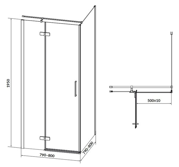 Cersanit Jota, cabina de dus coltar 80 (usa stanga) x 80 (perete) x 195 cm, sticla transparenta 6 mm, profil negru, S160-007