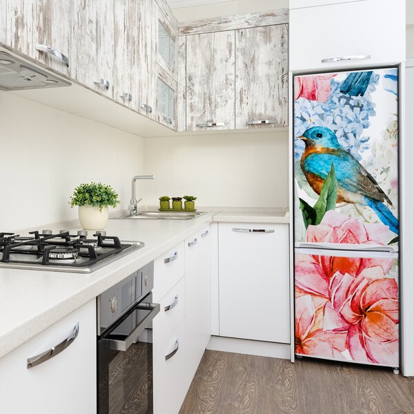 Autocolant pe frigider Flori și păsări