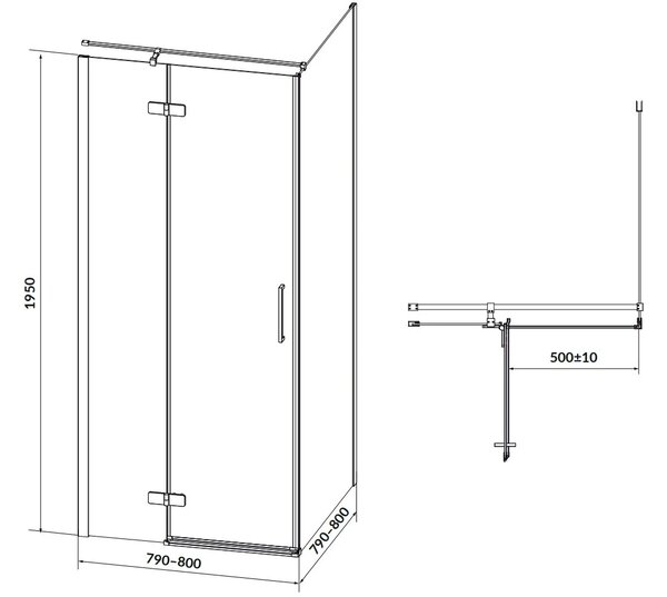 Cersanit Jota, cabina de dus coltar 80 (usa stanga) x 80 (perete) x 195, sticla transparenta 6mm, profil cromat, S160-005