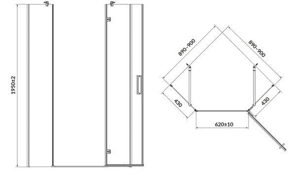 Cersanit Jota, cabina de dus 5 colturi 90x90x195 cm, usa dreapta, sticla transparenta 6mm, profil negru, S160-015