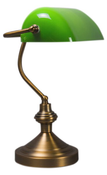 Lampă de masă clasică/Lampă de notar din bronz cu sticlă verde - Banker