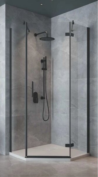 Cersanit Jota, cabina de dus 5 colturi 90x90x195 cm, usa dreapta, sticla transparenta 6mm, profil negru, S160-015