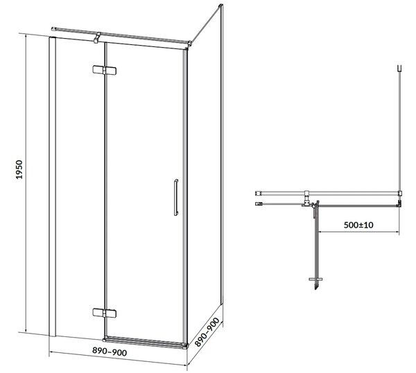 Cersanit Jota, cabina de dus coltar 90 (usa stanga) x 90 (perete) x 195, sticla transparenta 6 mm, profil negru, S160-003