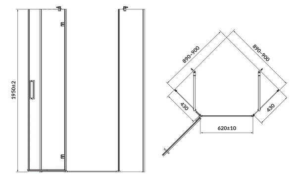 Cersanit Jota, cabina de dus 5 colturi 90x90x195 cm, usa stanga, sticla transparenta 6mm, profil crom, S160-014