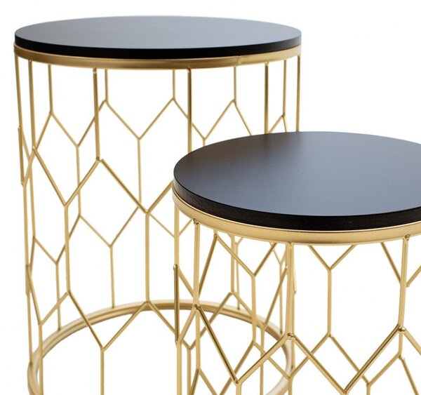 Set 2 Masute de Cafea Model Bridges, 39 - 29x39 - 29x50 - 40 cm, Negru/Auriu