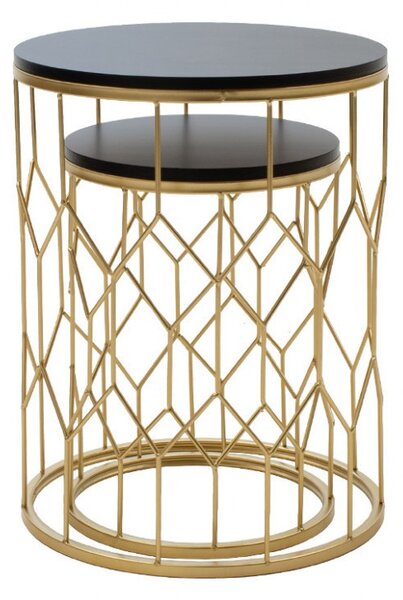 Set 2 Masute de Cafea Model Bridges, 39 - 29x39 - 29x50 - 40 cm, Negru/Auriu