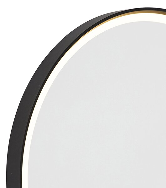 Oglindă de baie neagră 50 cm, cu LED, cu 3 trepte de intensitate și senzor tactil rotund - Miral