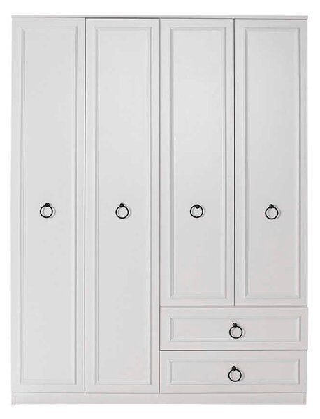 Dulap Haine Adore Hampton, 4 usi si 2 sertare, Alb, 140x185x52 cm