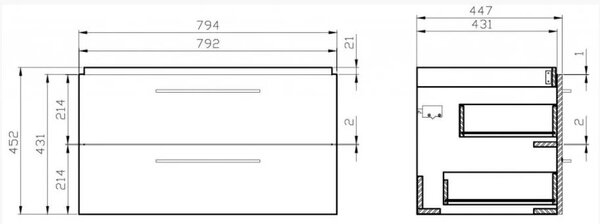 Cersanit Lara Mille, set B348 lavoar suspendat 80cm + lavoar ceramic, alb lucios, S801-338-DSM