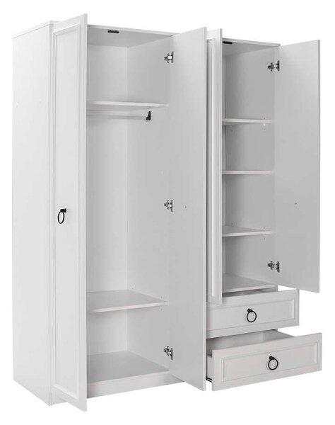 Dulap Haine Adore Hampton, 4 usi si 2 sertare, Alb, 140x185x52 cm