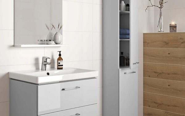 Cersanit Lara, dulap suspendat 50x40 cm + chiuveta ceramica Como, alb lucios, S801-146-DSM