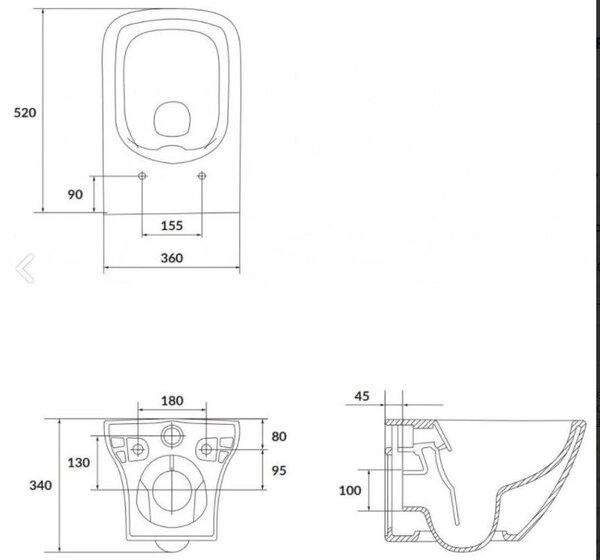 Cersanit Larga patrat Clean On, vas WC suspendat 3/5 l + scaun cu inchidere lenta din duroplast, alb, S701-473