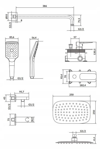 Cersanit Larga - set de dus ascuns, crom, S952-029