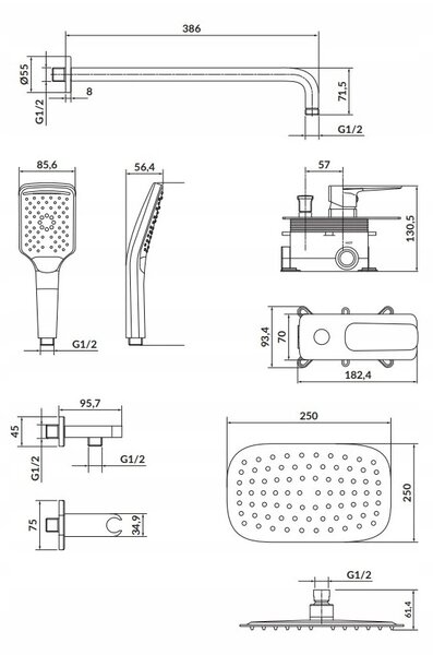 Cersanit Larga - set de dus ascuns, negru, S952-031