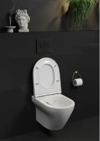 Cersanit Larga Oval CleanOn - vas WC suspendat cu scaun SLIM din duroplast, alb, S701-472