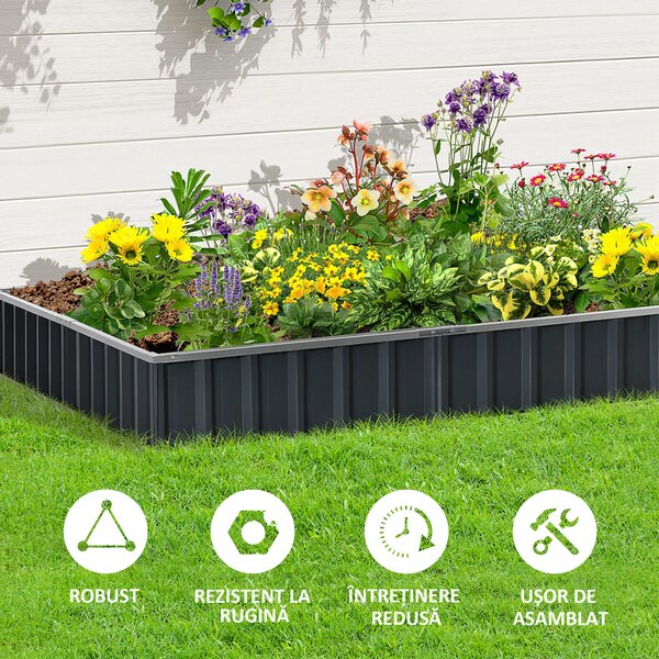 Outsunny Pat Modular Suprainălțat pentru Legume, Structură din Oțel Zincat, Ideal pentru Plante și Ierburi, 258x90x30 cm, Gri Inchis | Aosom Romania