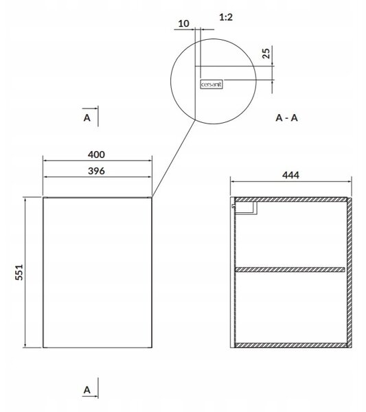 Cersanit Larga, dulap suspendat inferior modular 40x55x44 cm, alb lucios, S932-087