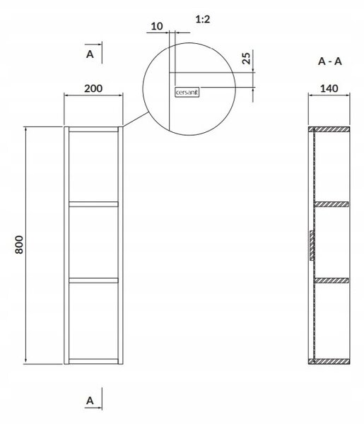 Cersanit Larga, dulap suspendat inalt deschis 80x20cm modular, alb, S932-079