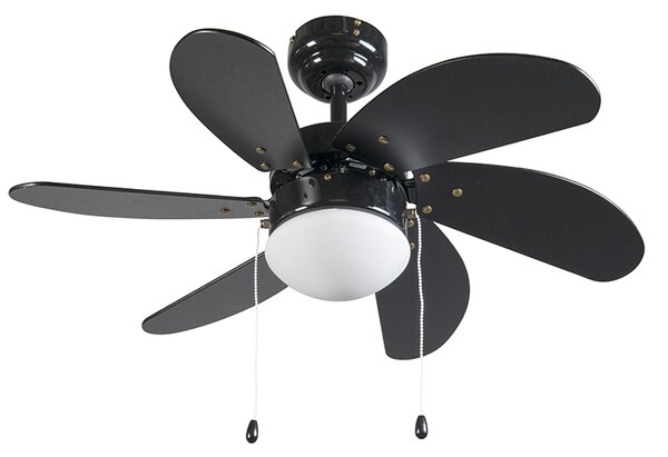 Ventilator de tavan negru cu imprimeu lemn 80cm cu șnur - Fresh