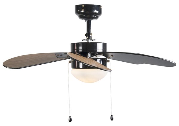 Ventilator de tavan negru cu imprimeu lemn 80cm cu șnur - Fresh
