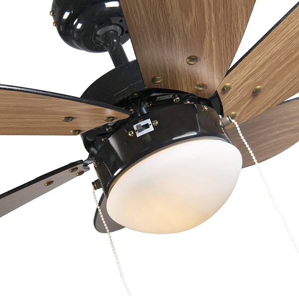 Ventilator de tavan negru cu imprimeu lemn 80cm cu șnur - Fresh