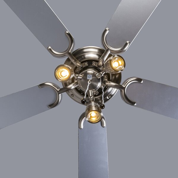 Ventilator de tavan modern din oțel 110cm cu 3 lumini cu șnur - Mistral