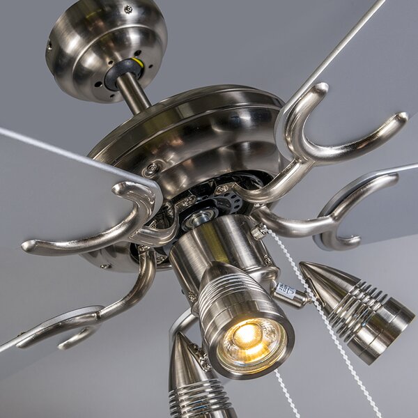 Ventilator de tavan modern din oțel 110cm cu 3 lumini cu șnur - Mistral