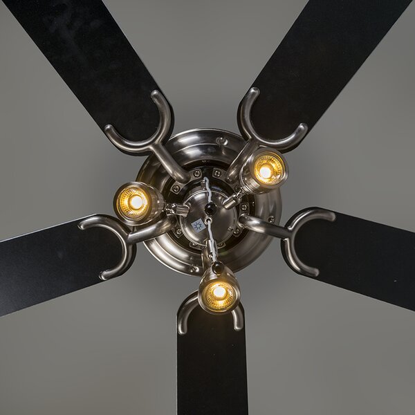 Ventilator de tavan modern din oțel 110cm cu 3 lumini cu șnur - Mistral