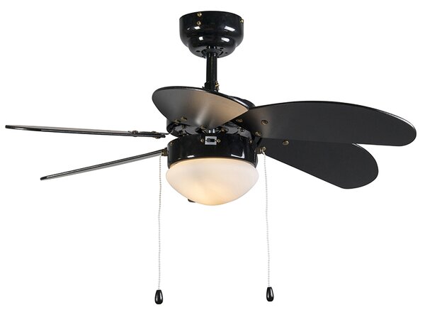 Ventilator de tavan negru cu imprimeu lemn 80cm cu șnur - Fresh